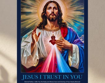 Divine Mercy Jesus Watercolor Matte Poster Print | Religious Prayer Poster