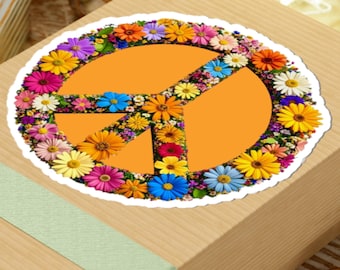 Floral Peace Sign Sticker: Groovy Hippie Decor