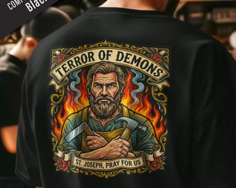Camiseta "Terror de los Demonios" de San José "Ruega por Nosotros" / Camiseta Católica para Hombre