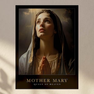Mother Mary Watercolor Matte Poster, Spiritual Art Print, Home Decor, Gift for Spirituality, Religious Wall Art, Queen of Heaven