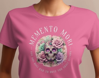 Camiseta Memento Mori com Estampa Floral de Caveira: Homenagem Católica