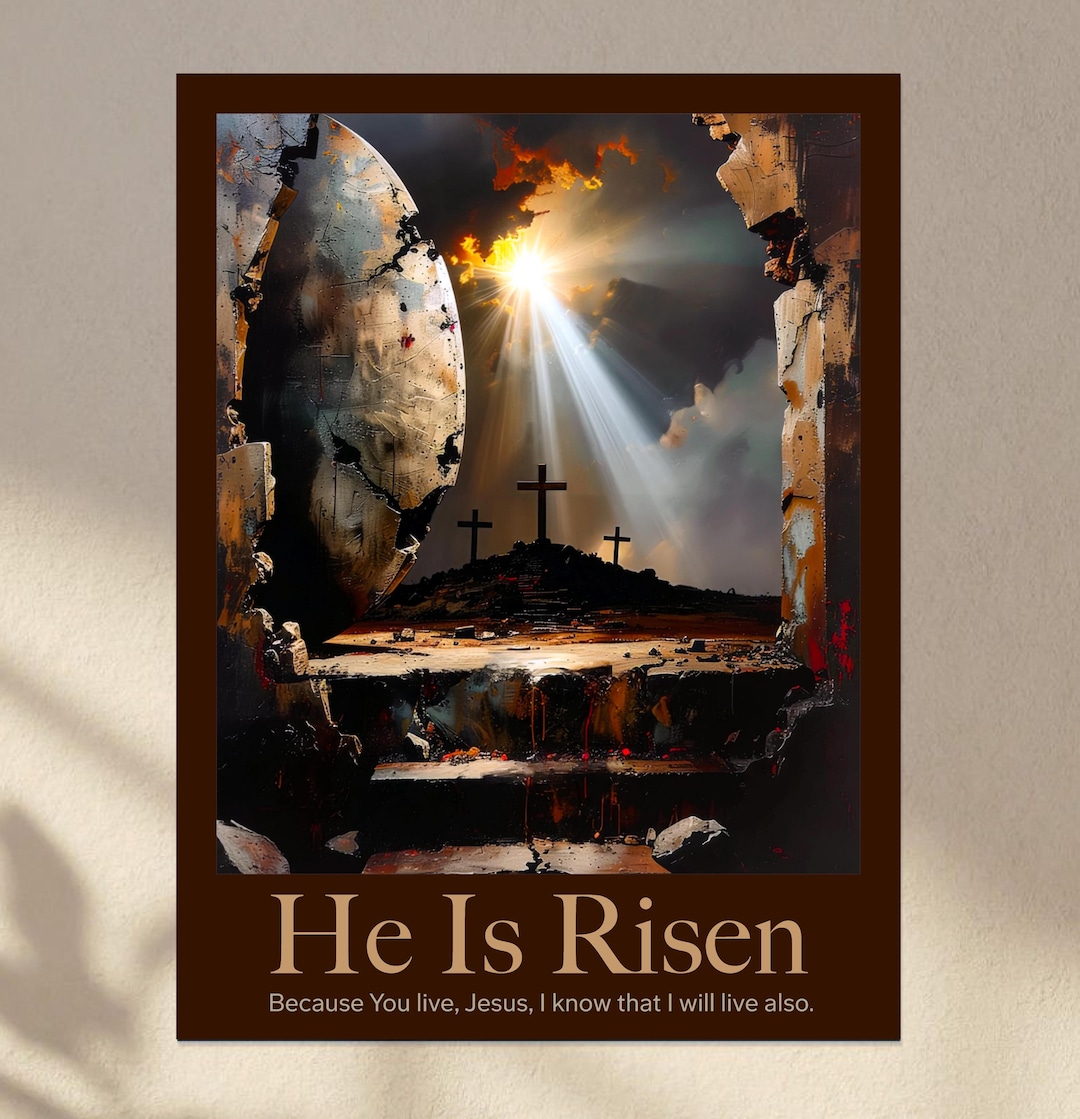 He is Risen Easter Poster Matte Watercolor Religious Wall Art | Tomb ...