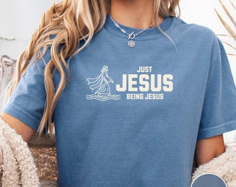 Jesus geht auf Wasser T-Shirt: Christlicher Humor, Komfort Farben T-Shirt