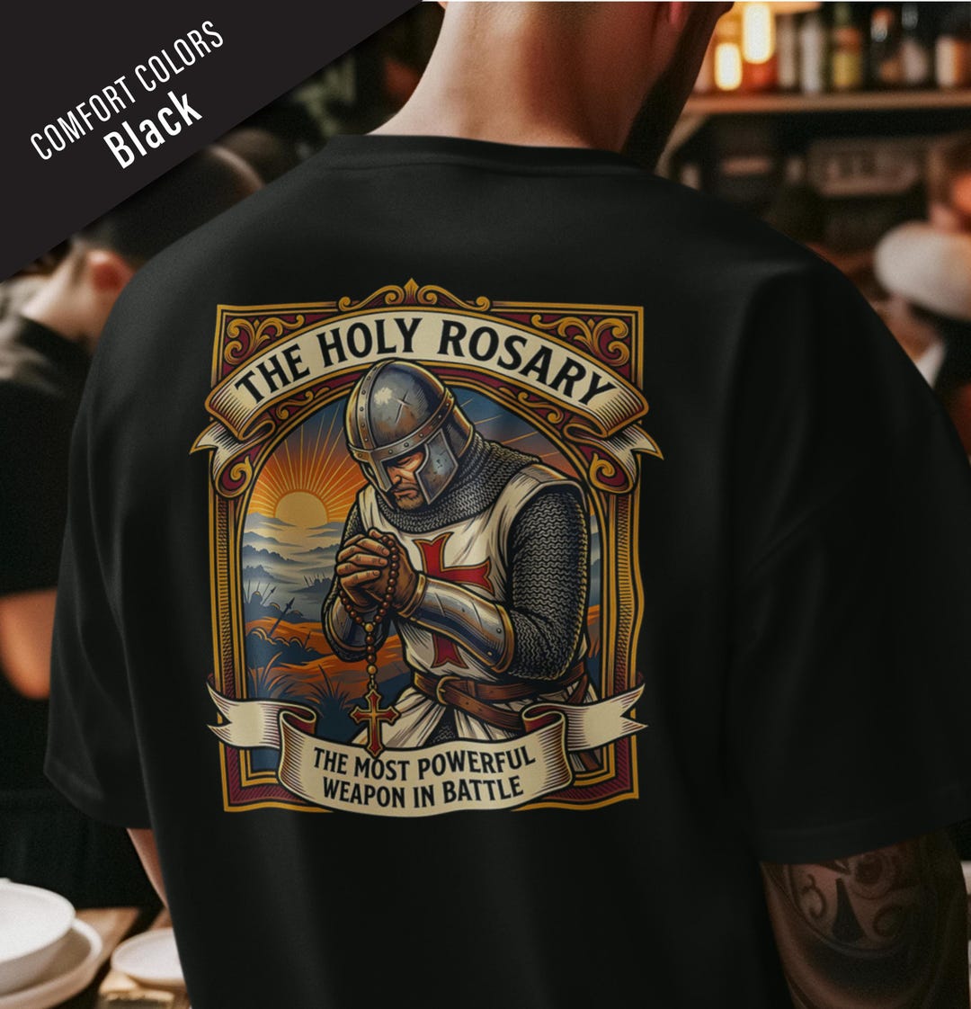 Catholic Ritual Armor Holy Rosary Knight Praying Comfort Colors T-shirt | Catholic Armor the ...