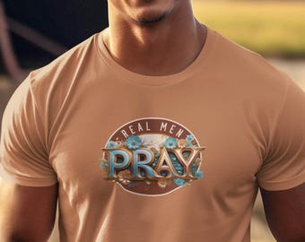 Camiseta unisex inspiradora con estampado "Los hombres de verdad rezan", ropa informal con temática religiosa, regalo para hombres, camiseta cristiana, ropa motivacional.