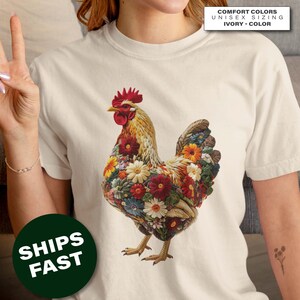Comfort Colors Wildflower Chicken Shirt: Faux Embroidery Tee