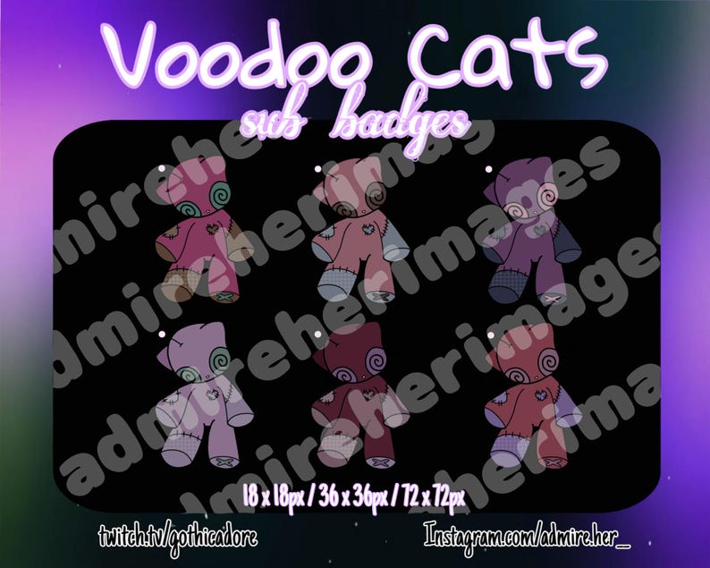 Voodoo Cat Twitch Sub Badges, Dark Kawaii Voodoo Cat Twitch Sub Badges ...
