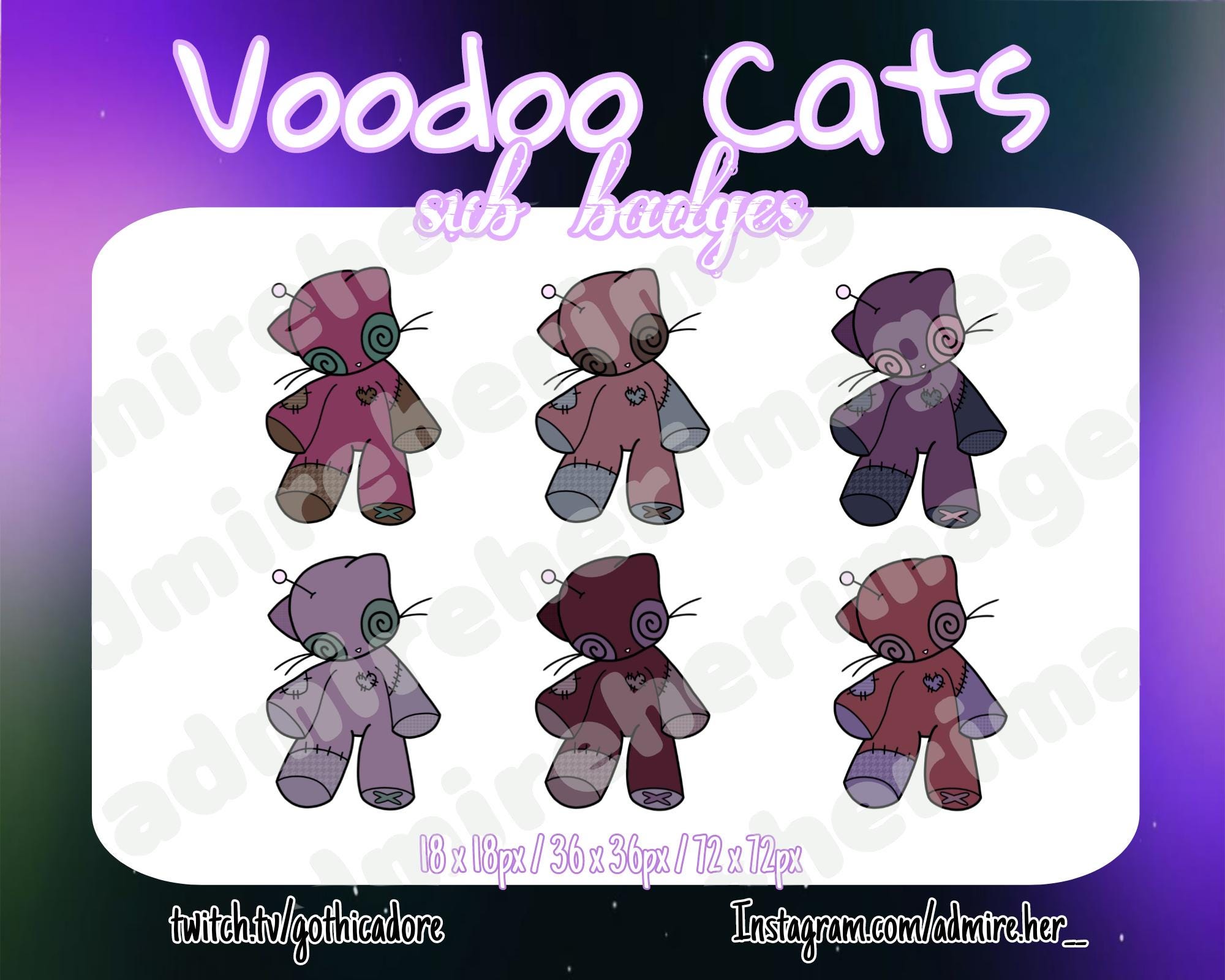 Voodoo Cat Twitch Sub Badges, Dark Kawaii Voodoo Cat Twitch Sub Badges ...