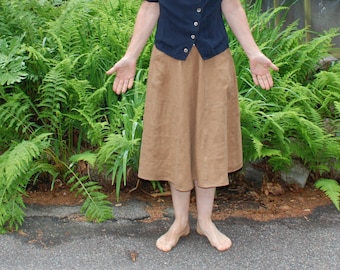 Linen Skirt - Mid length with deep pockets 6 Gores Ginger