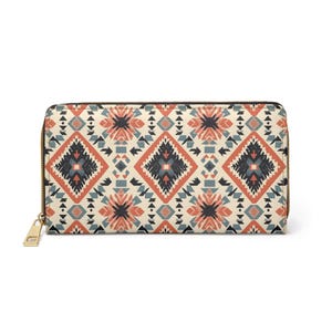Aztec Western Tribal Zipper Wallet, Southwestern Women's Coin Purse, Boho Navajo Card Holder, Ethnic Print Pocket Organizer, Native American