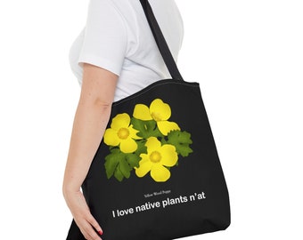 Wood Poppy Tote Bag 16"x16" - Pittsburgh - FREE Domestic Shipping-Flowers-Floral-Native Plants-printed on 2 sides-flat bottom-Pittsburghese