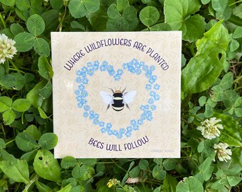 Wildflower Bee 3&quot; Vinyl Sticker: Waterproof Laptop Decal