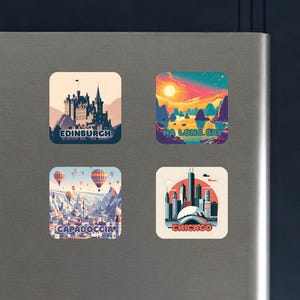 Ha Long Bay, Chicago, Edinburgh & Cappadocia Fridge Magnets – 5cm Glossy Travel Magnet Set – World Landmark Gift for Travelers