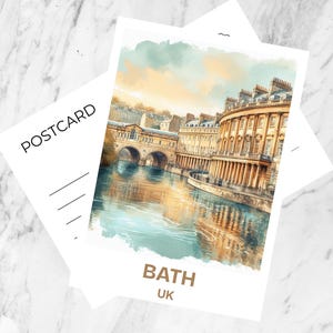 Postal de baño de Londres, postal de viaje hecha a mano, diario de viaje de Europa, regalo de recuerdo para viajeros, póster de acuarela del Reino Unido.