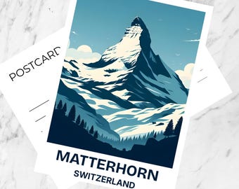 Matterhorn Postcard Switzerland Holiday Travel Postcard Europe Travel Art Gift for Travelers Travel Diary Keepsake Gift for Travel Journal