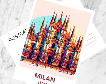 Milan Travel Postcard Travel Scrapbook Italian Postcards Europe Travel Art Gift for Travelers Holiday Postcard for Travel Album