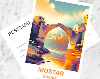 Mostar Bridge Postcard Stari Most Bosnia Travel Souvenir Historic European Bridge Travel Keepsake Bosnia Landmark Gift Neretva River Art