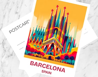 Barcelona Postcard Spain Holiday Travel Postcard Blank Travel Diary Keepsake Gift for Travelers Sagrada Familia Poster Print