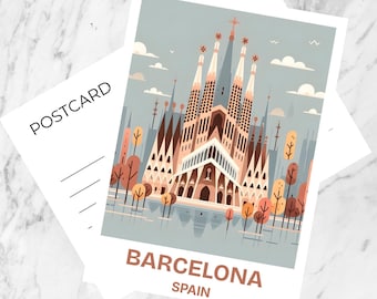 Barcelona Travel Postcard Sagrada Familia Holiday Postcard Print Blank Travel Postcard Gift for Travelers Spain Travel Diary Keepsake