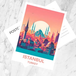 Istanbul Travel Postcard Turkey Summer Vacation Scrapbook Holiday Planner Keepsake Portrait Postcard Europe City Travel Postcard