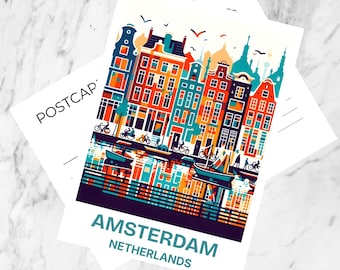 Nederland ansichtkaart Amsterdam vakantie handgemaakte reizen ansichtkaart Europa reisdagboek aandenken cadeau voor reizigers Nederland poster afdrukken
