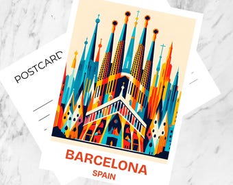 Handmade Barcelona Travel Postcard Gift for Traveler Cute Spain Holiday Postcard Blank Travel Journal Keepsake Europe City Postcard Print