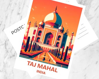 Taj Mahal Watercolor Travel Postcard India Holiday Travel Diary Keepsake Asia Travel Album Accessory Blank Art Postcard Set