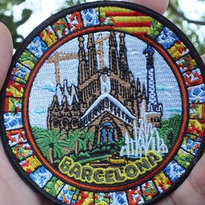 Broderad Barcelona-lapp Sagrada Família Spanien souvenir Barcelona landmärkeslapp Spanien reselapp Barcelona presentlapp samlare