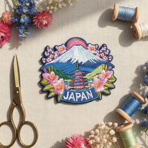Patch brodé Mont Fuji pagode rouge fleurs de cerisier japon voyage fer sur coudre sur sac à dos veste collection de patchs cadeau souvenir