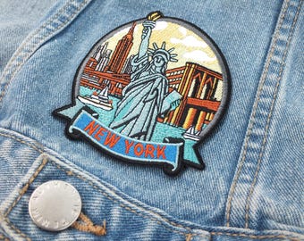 Statue of Liberty Brooklyn Bridge Travel Patch Iron On Hook Loop New York Souvenir World City Embroidered Badge for Backpack Jacket Tote Bag