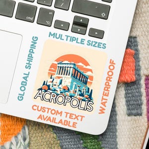 Athen Griechenland Aufkleber – Akropolis Sonnenuntergang Digitale Kunst – wasserfester Vinyl oder glänzender Reise-Aufkleber (5–15 cm) für Scrapbooks & Geschenke