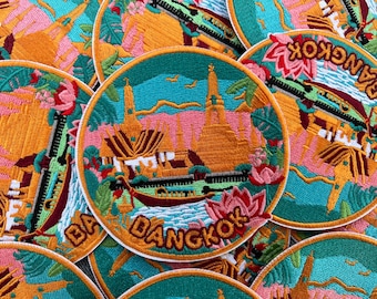 Thailand Travel Patch Embroidered Iron On Bangkok Travel Keepsake Gift for Traveler Cute Sew On Travel Patches Hook Loop Travel Accessory