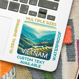 Sapa Vietnam Aufkleber – Reisterrassen Digitale Kunst (5–15 cm) – Vietnam Reiseaufkleber – Glanz- oder Vinylaufkleber – Benutzerdefinierte Textoption