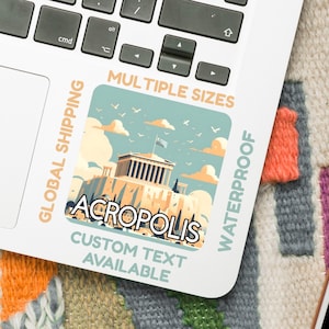 Sticker Athènes - Sticker de voyage artistique pastel Acropole (5-15 cm) - Vinyle imperméable ou papier glacé - Souvenir de Grèce personnalisé