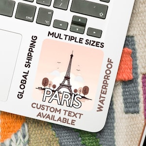 Paris Sticker – Digital Illustration of Eiffel Tower – France Travel Art (5–15cm) – Waterproof Vinyl or Glossy Paper – Custom Text