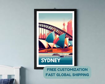 Sydney Skyline Poster Australien Resor Stadslandskap Väggkonst Sydney Opera House Harbour Bridge Heminredning Gåva