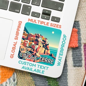 Cinque Terre Sticker – Colorful Coastal Buildings Digital Art (5–15cm) – Italy Travel Decal – Vinyl or Glossy – Custom Text Option