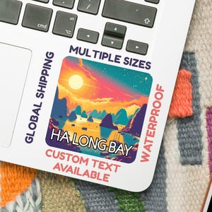 Ha Long Bay Vietnam Sticker – Travel Landscape Decal (5–15cm) – Waterproof Vinyl or Matte Paper – Southeast Asia Art – Custom Text Option