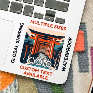 Kyoto-Aufkleber - Digitale Illustration der Roten Torii-Tore - Wasserfester Vinyl- oder glänzender Reiseaufkleber (5-15 cm) - Benutzerdefinierte Textoption