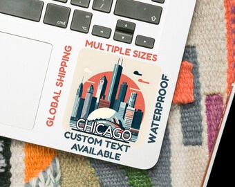 Chicago Illinois Aesthetic Sticker – Skyline and Cloud Gate Vinyl Decal, Landmark Laptop Planner Scrapbook Sticker