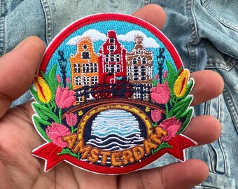 Parche de viaje de Ámsterdam para planchar, bordado, para chaqueta de viaje, bonito accesorio de viaje, para coser en Países Bajos, recuerdo, regalo para viajeros.