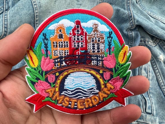 Amsterdam Travel Patch Iron On Embroidered Travel Jacket Patches Cute Travel Accessory Netherlands Sew On Keepsake Gift for Traveler