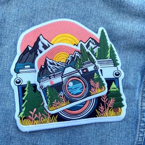 Grand écusson brodé coucher de soleil pour veste cadeau extérieur aventurier explorateur parc national voyage écusson montagnes idée cadeau Noël