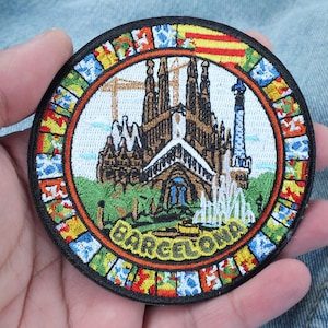 Barcelona Iron On Patch – Sagrada Familia, Park Güell Mosaic & Magic Fountain – Spain Travel Souvenir – Embroidered City Patch for Jacket