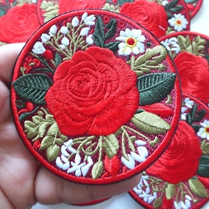 Rose Backpack Patch Embroidered Red British Flower Iron On British Rose Patch Gift Embroidered Red Flower Removable Badge Souvenir