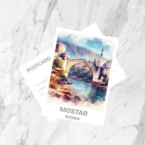 Mostar-brug aquarel ansichtkaart Bosnië vakantie reizen ansichtkaart Europa reisdagboek aandenken blanco kunst ansichtkaart cadeau voor reizigers