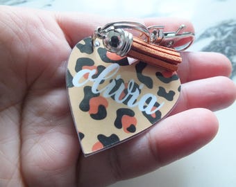 Accesorios de coche con estampado de leopardo personalizados, regalos para mujeres, llavero con nombre personalizado, llavero para parejas, regalos, llavero con iniciales
