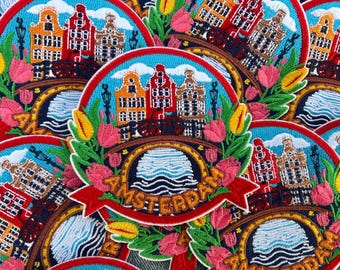 Parche de viaje de los Países Bajos para planchar, parches bordados para chaqueta de viaje de Ámsterdam, bonito accesorio de viaje para coser, regalo de recuerdo para viajeros.