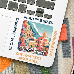 Amalfi Coast Sticker – Colorful Cliffside Buildings Digital Art – Waterproof Vinyl or Glossy Italy Sticker (5–15cm) for Gifts, Journals
