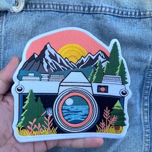 Écusson de voyage du parc national, grand écusson brodé au fer sur le coucher du soleil pour veste en jean, cadeau de Noël pour les moins de 10 ans, explorateur aventurier en plein air